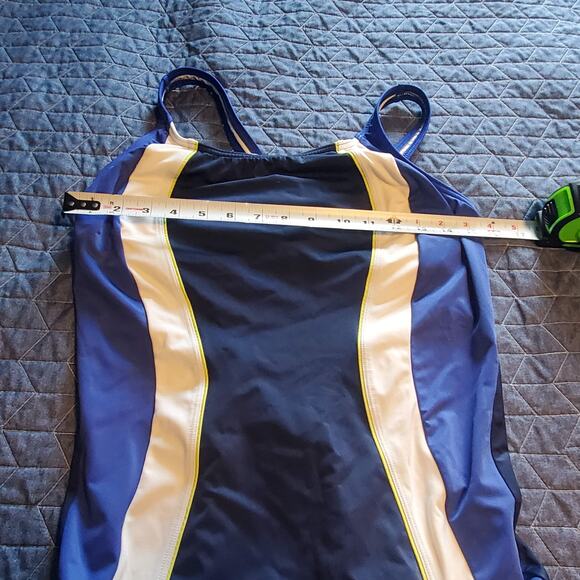 Lands' End Sport Size 14 Blue White Striped Criss Cross Back Swimsuit - Picture 6 of 8